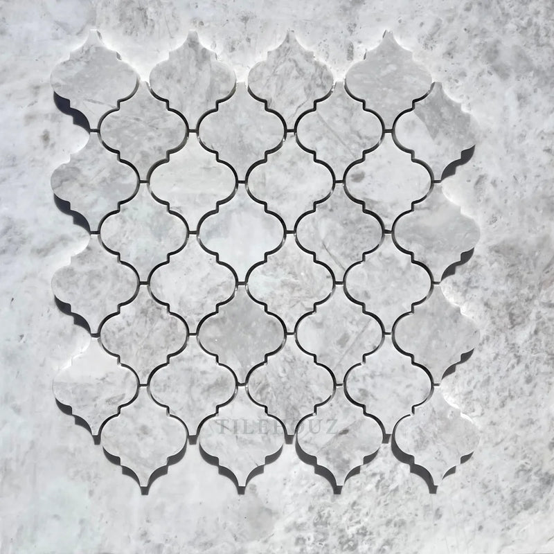 Bianco Gris Dolomite 3 Arabesque/Lantern Leathered Mosaic Marble