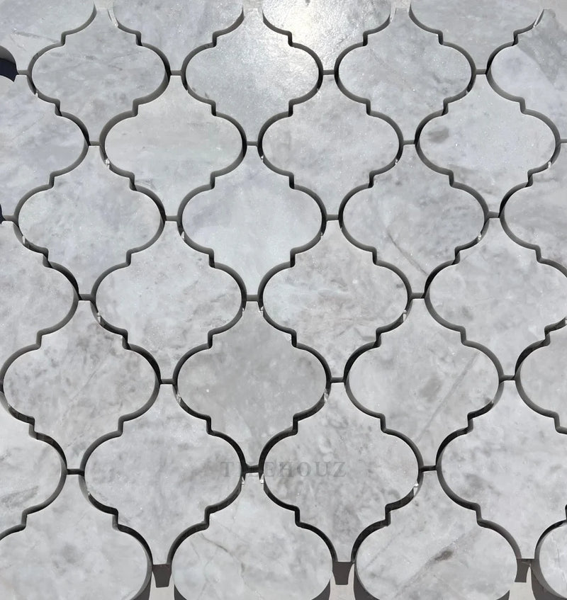 Bianco Gris Dolomite 3 Arabesque/Lantern Leathered Mosaic Marble