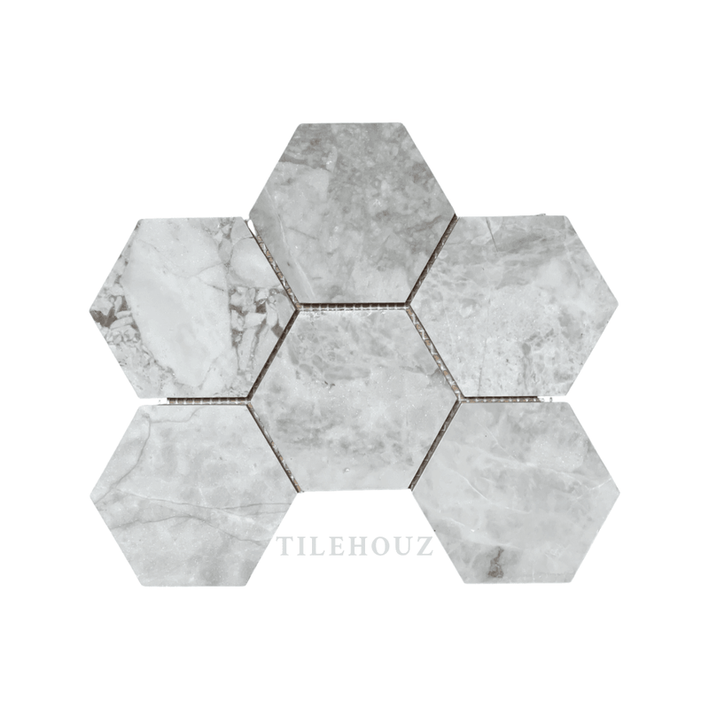 Bianco Grigio Dolomite 4 Hexagon Leathered Mosaic