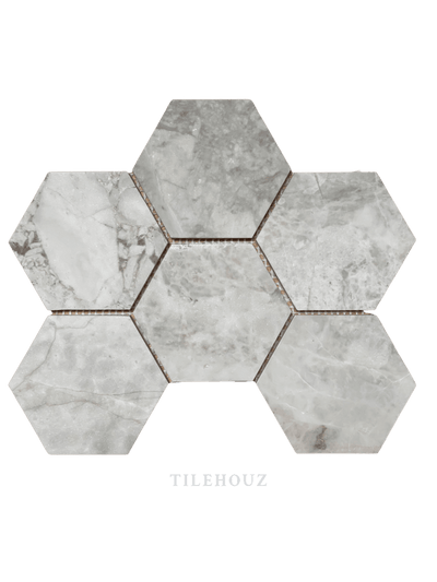 Bianco Grigio Dolomite 4 Hexagon Leathered Mosaic