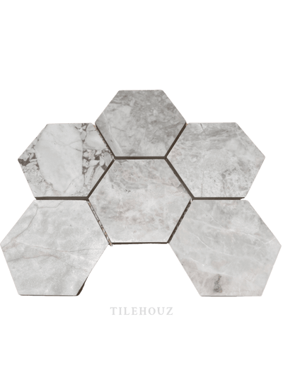 Bianco Grigio Dolomite 4 Hexagon Leathered Mosaic