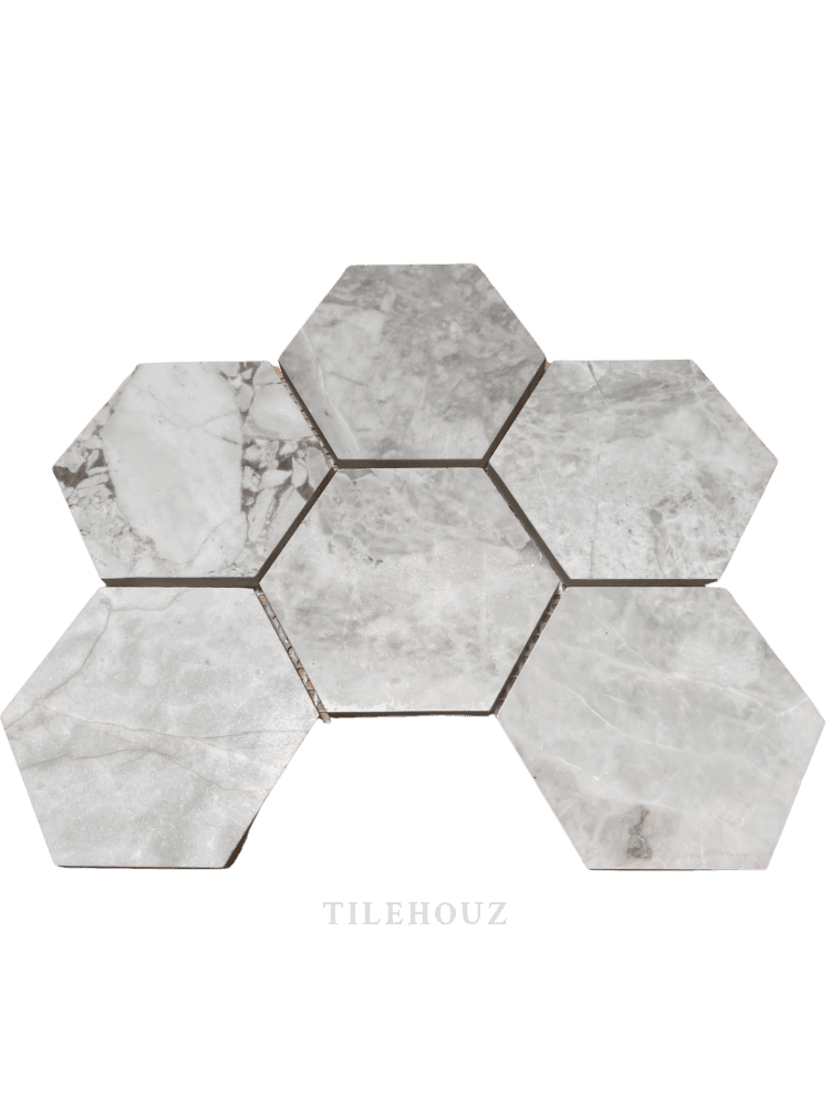 Bianco Grigio Dolomite 4 Hexagon Leathered Mosaic