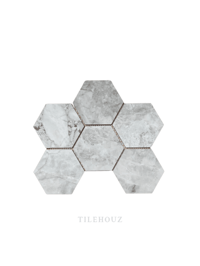 Bianco Grigio Dolomite 4 Hexagon Leathered Mosaic