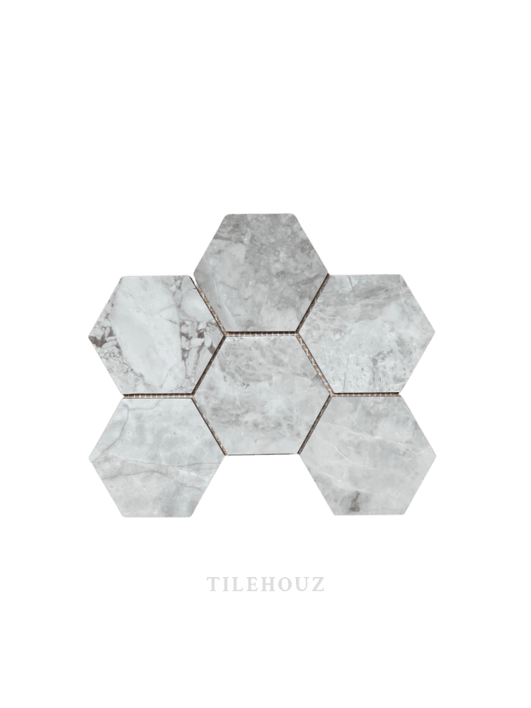 Bianco Grigio Dolomite 4 Hexagon Leathered Mosaic