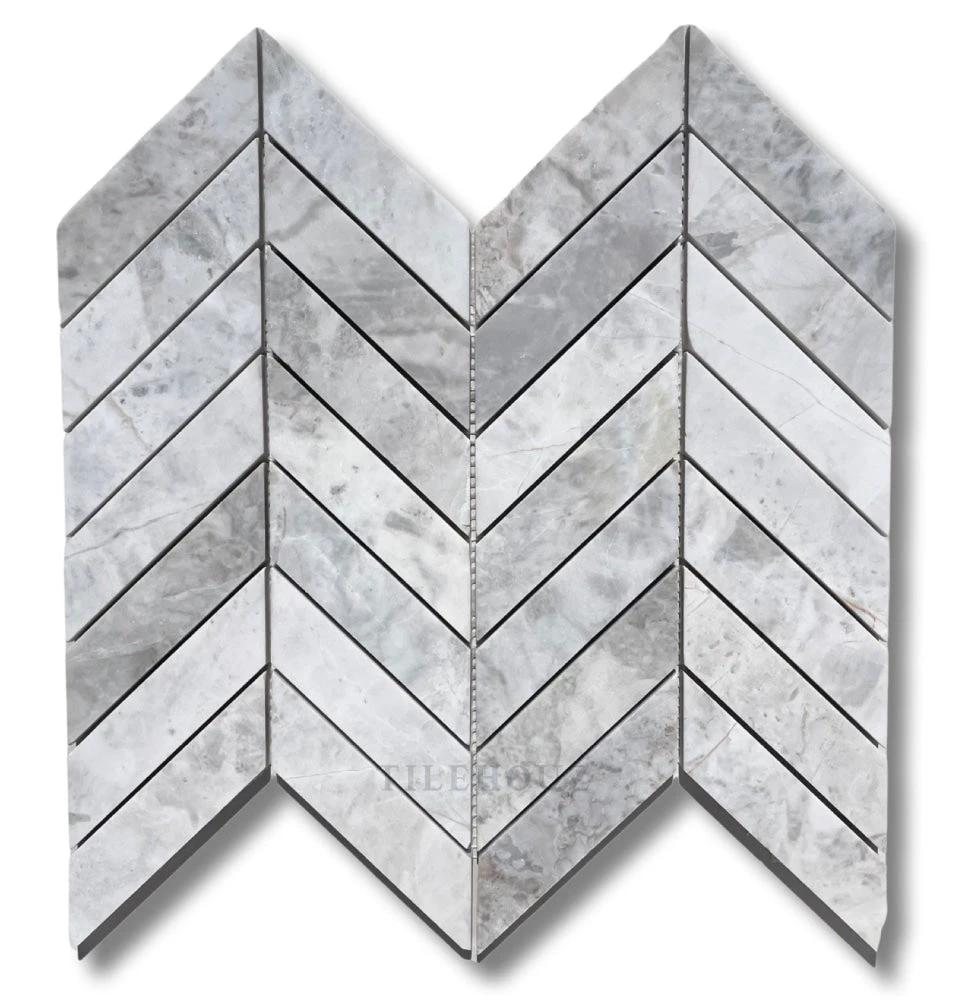 Bianco Gris Dolomite Leathered 1x4 Chevron Mosaic marble wall tile