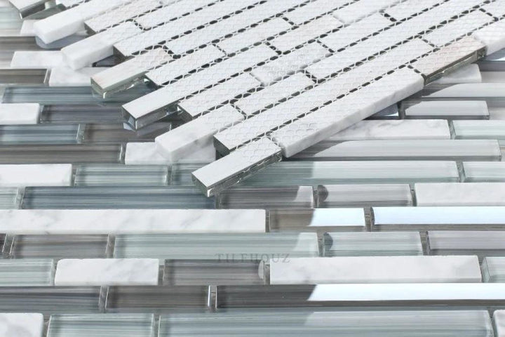 Glass mosaic tile by Tilehouz in blue and white painted marble, 11.75 x 12 in wall and ceiling tile