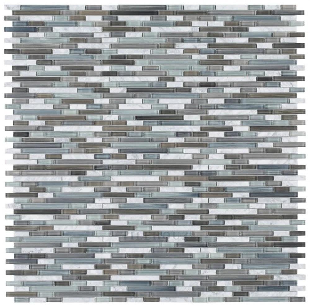 Glass mosaic tile sheet in blue-white marble, 11.75 x 12 in, Tilehouz
