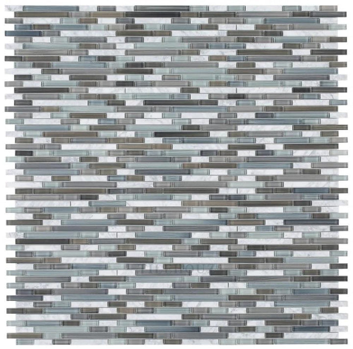 Glass mosaic tile sheet in blue-white marble, 11.75 x 12 in, Tilehouz
