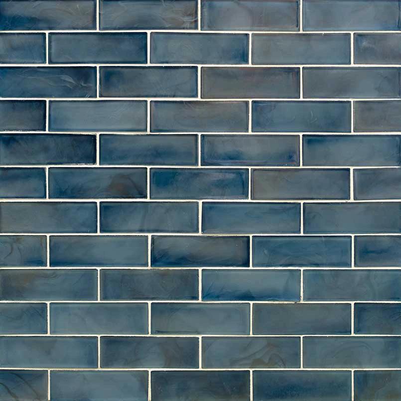 Blue Storm 2x6 glass subway tile, blue pearl-like wall tile