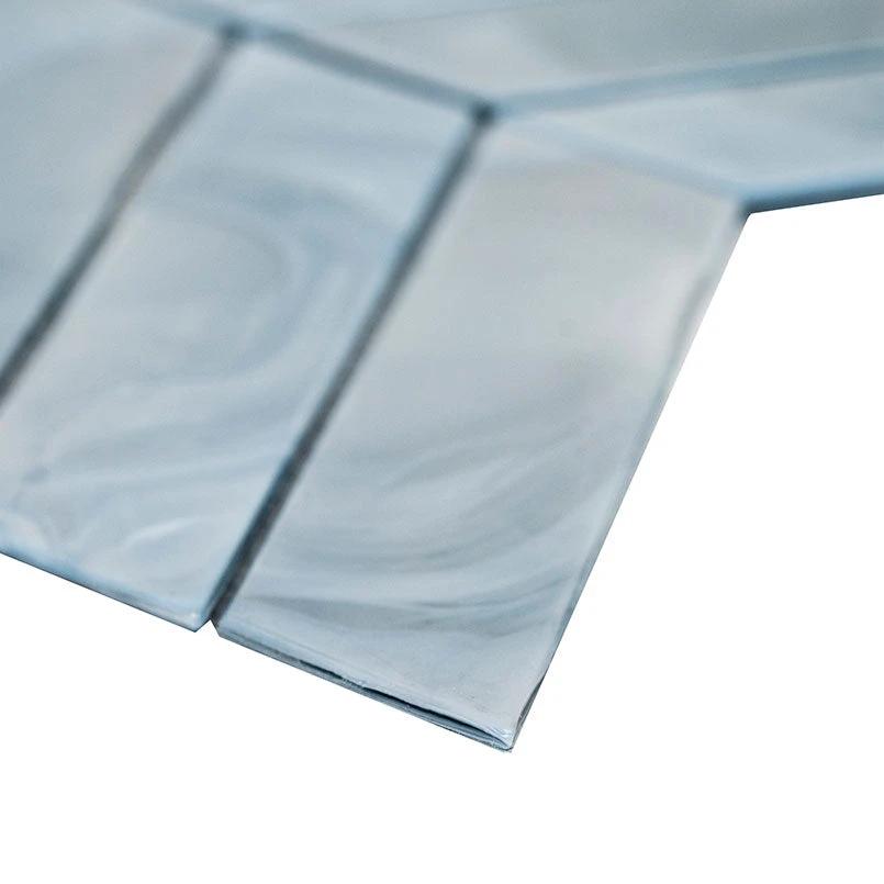 Blue Storm Glass Chevron Mosaic tile, blue glass wall &amp; ceiling tile with pearl-like glossy finish