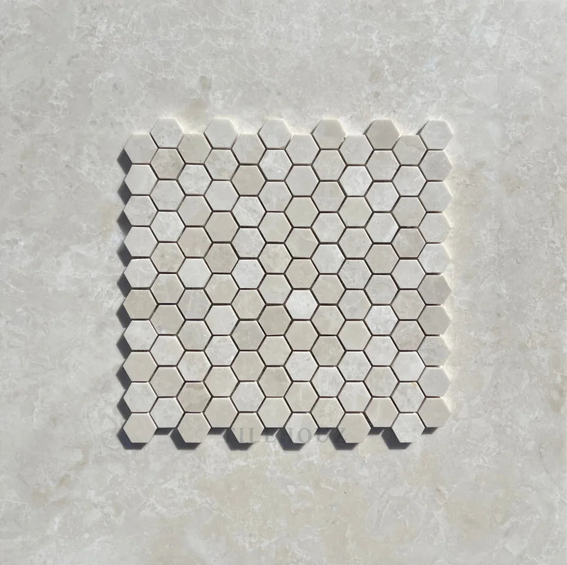 Botticino Beige Marble 1.25 Hexagon Mosaic Polished