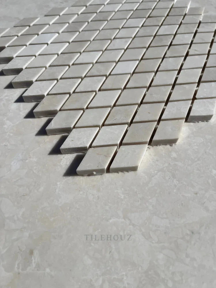 Botticino Beige Marble 1-inch Diamond Mosaic polished wall tile by Tilehouz