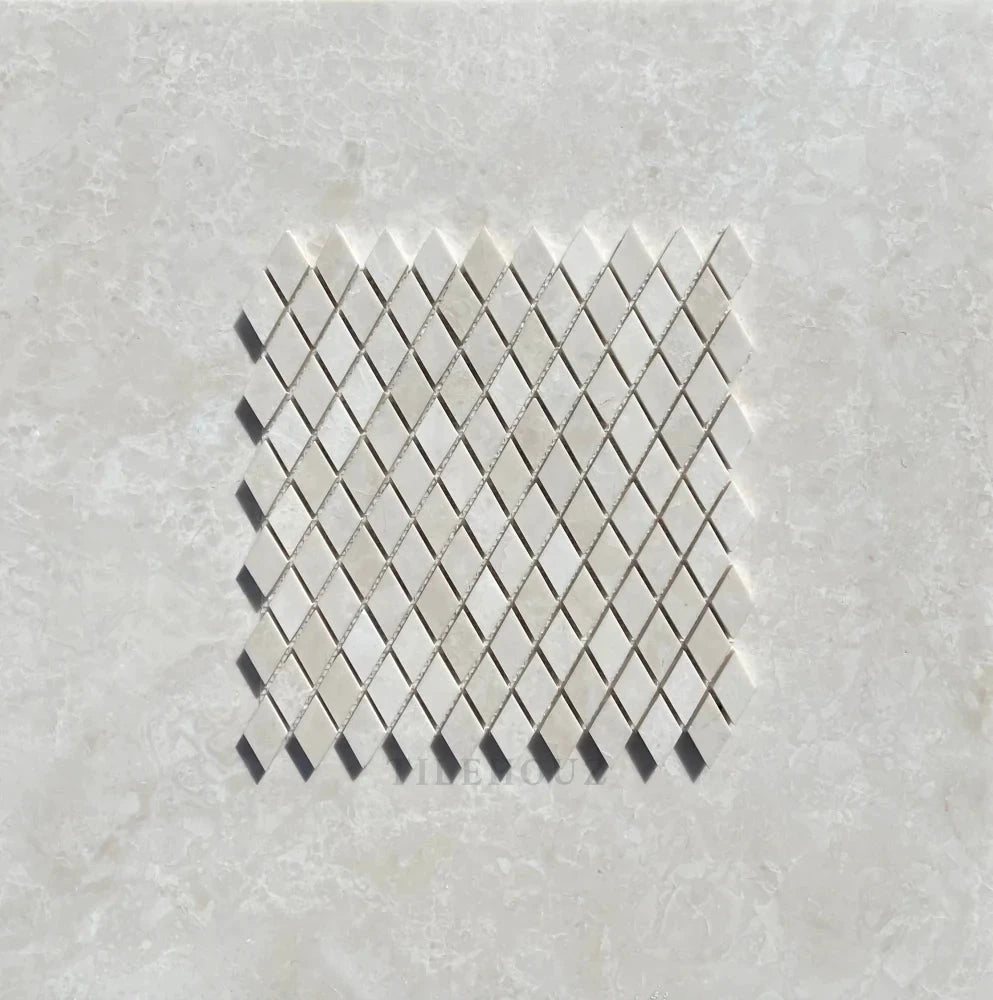 Botticino beige marble 1-inch diamond mosaic tile by Tilehouz for walls & ceilings, polished