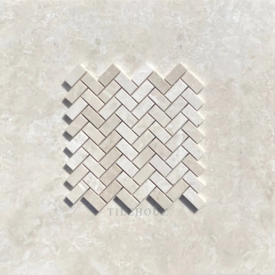 Botticino Beige Marble 1X2 Herringbone Mosaic Polished