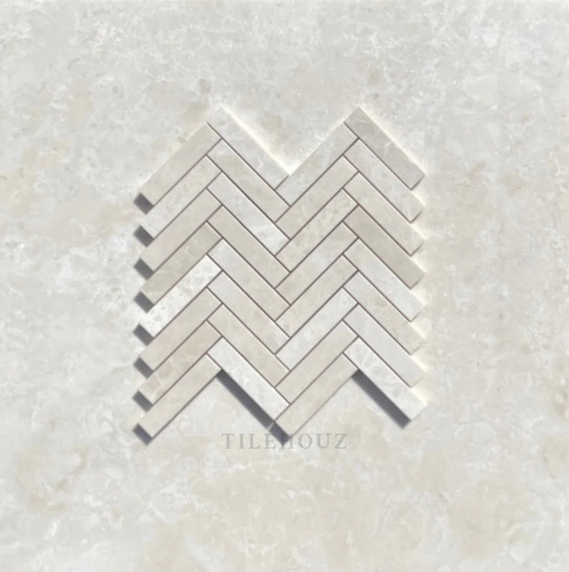 Botticino Beige Marble 1X4 Herringbone Mosaic Polished