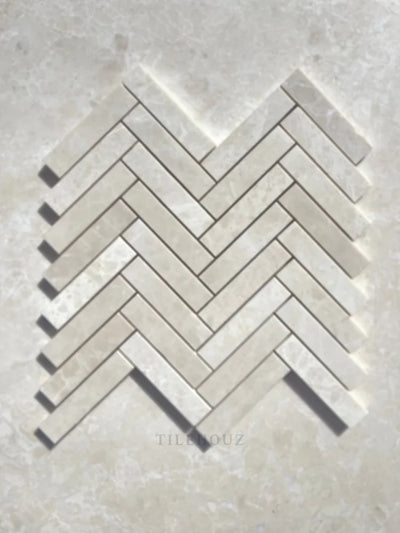 Botticino Beige Marble 1X4 Herringbone Mosaic Polished