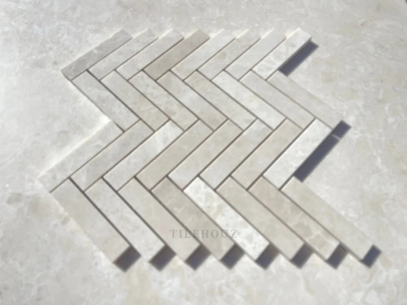 Botticino Beige Marble 1X4 Herringbone Mosaic Polished