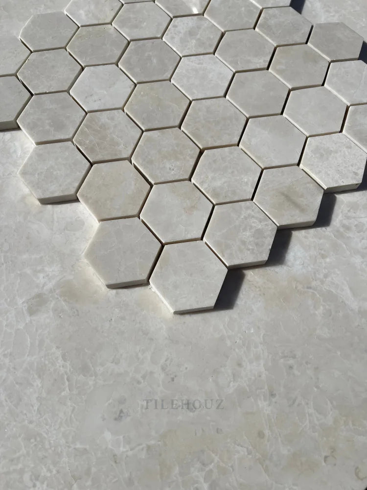 Botticino Beige Marble 2 Hexagon Mosaic Polished
