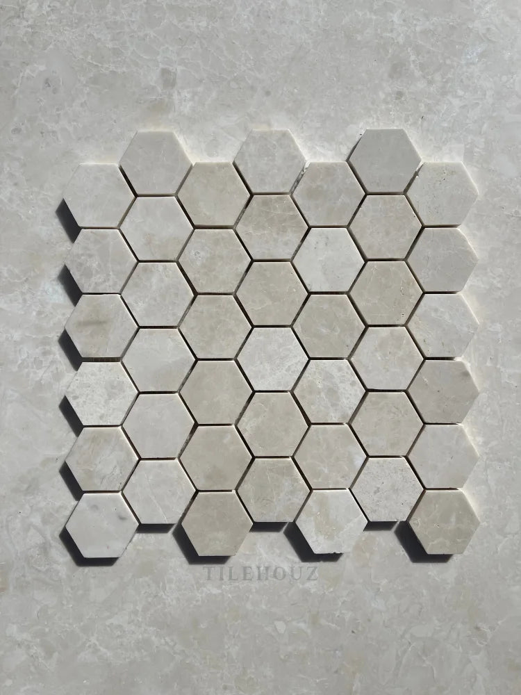 Botticino Beige Marble 2 Hexagon Mosaic Polished