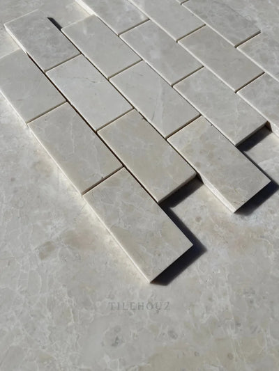 Botticino Beige Marble 2X4 Brick Mosaic Polished