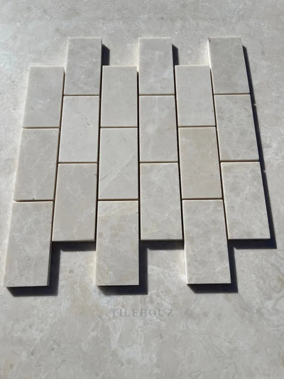 Botticino Beige Marble 2X4 Brick Mosaic Polished