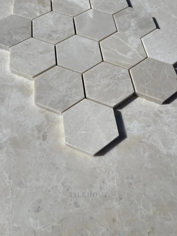 Botticino Beige Marble 3 Hexagon Mosaic Polished