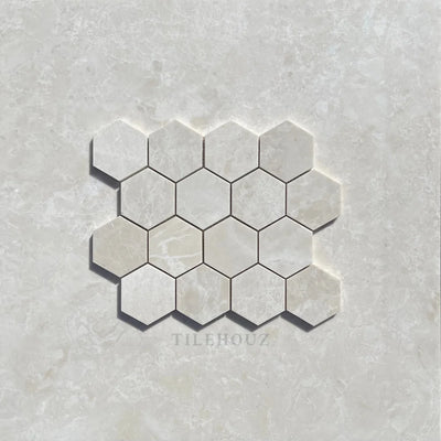 Botticino Beige Marble 3 Hexagon Mosaic Polished