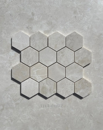 Botticino Beige Marble 3 Hexagon Mosaic Polished