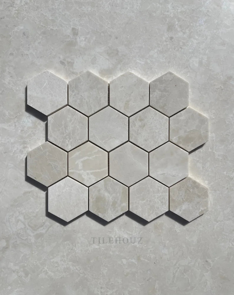 Botticino Beige Marble 3 Hexagon Mosaic Polished