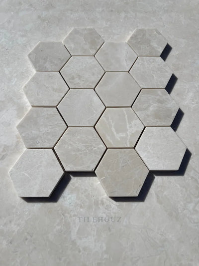 Botticino Beige Marble 3 Hexagon Mosaic Polished