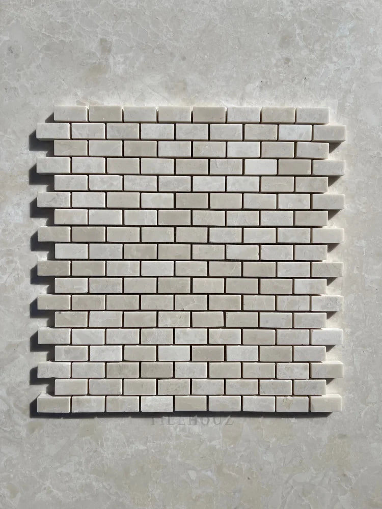 Botticino Beige Marble 5/8X1 1/4 Mini Brick Mosaic Polished