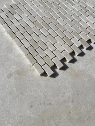 Botticino Beige Marble 5/8X1 1/4 Mini Brick Mosaic Polished