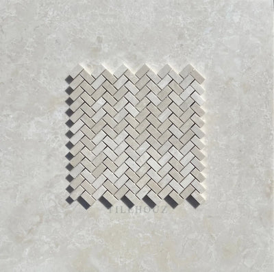 Botticino Beige Marble 5/8X1 1/4 Mini Herringbone Mosaic Polished