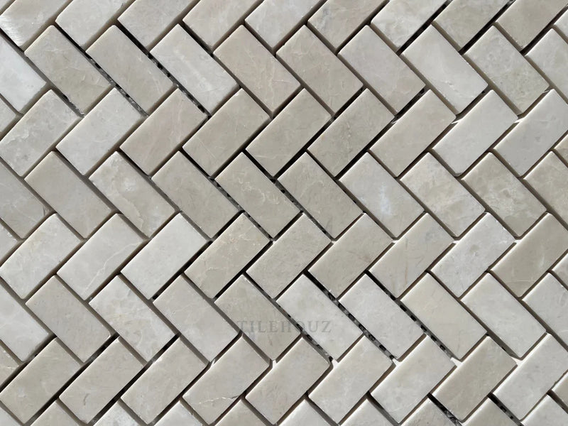 Botticino Beige Marble 5/8X1 1/4 Mini Herringbone Mosaic Polished