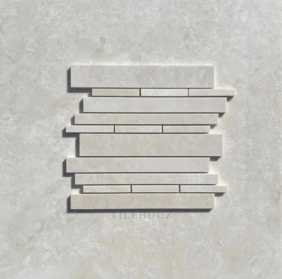 Botticino Beige Marble Manhattan/Random Strip Mosaic Polished