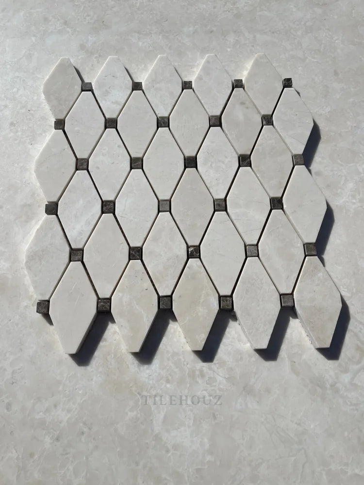 Botticino Beige Marble Octave Mosaic W/Emperador Dark Dots Polished