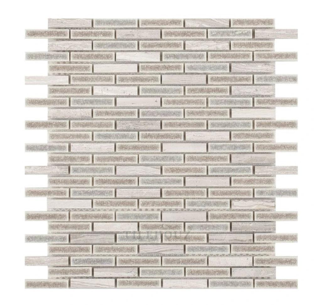 Bridesmaids crackle glass mosaic tile, Tilehouz brand, light grey color, 11.75 x 12