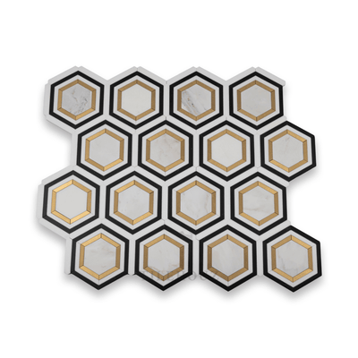 Calacatta Gold 3 Hexagon Combination W/ Brass Nero Marquina & Thassos Marble Polished