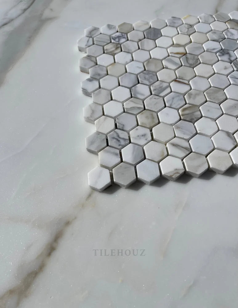 Calacatta Gold Marble 1 Hexagon Mosaic Tile Polished&Honed