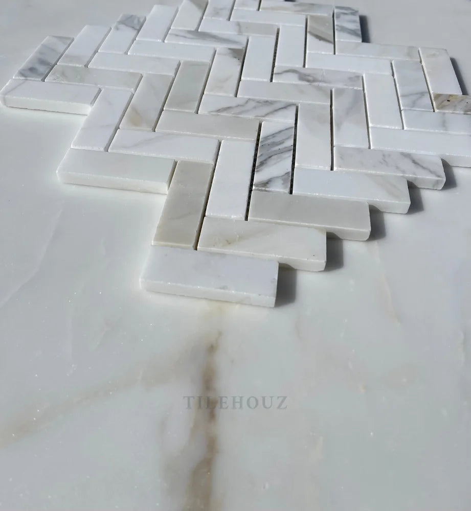 1X3 Calacatta Honed Herringbone Mosaic Tile  Online Tile Store with Free  Shipping on Qualifying Orders