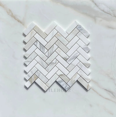 Calacatta Gold Marble 1X3 Herringbone Mosaic Tile Polished&Honed