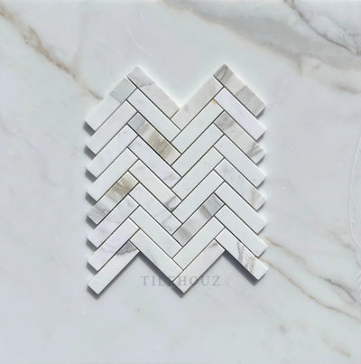 Calacatta Gold Marble 1X4 Herringbone Mosaic Tile Polished&Honed