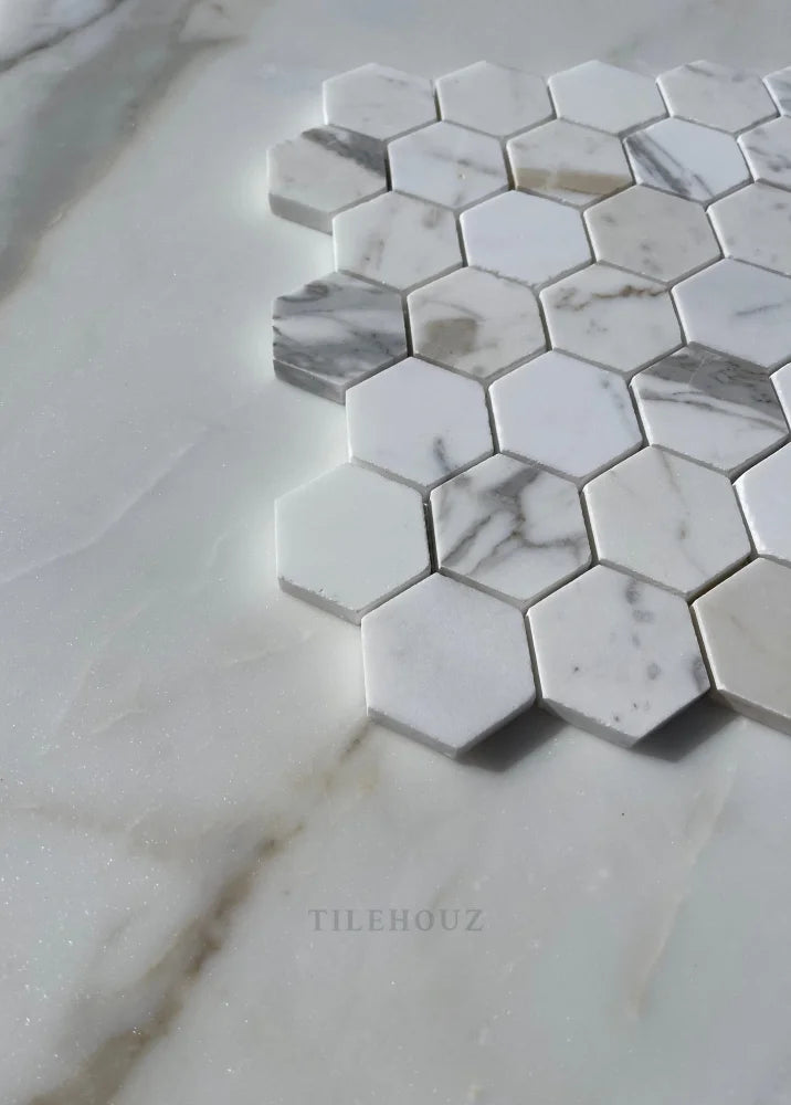 Calacatta Gold Marble 2 Hexagon Mosaic Tile Polished&Honed