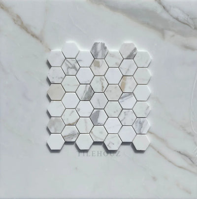 Calacatta Gold Marble 2 Hexagon Mosaic Tile Polished&Honed