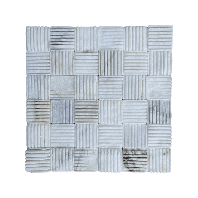 Calacatta Gold Premium Italian Marble 2X2 Split-Faced Split Mosaic Tile Wall & Ceiling