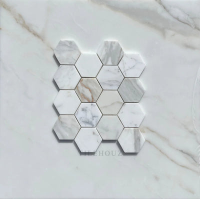 Calacatta Gold Marble 3 Hexagon Mosaic Tile Polished&Honed