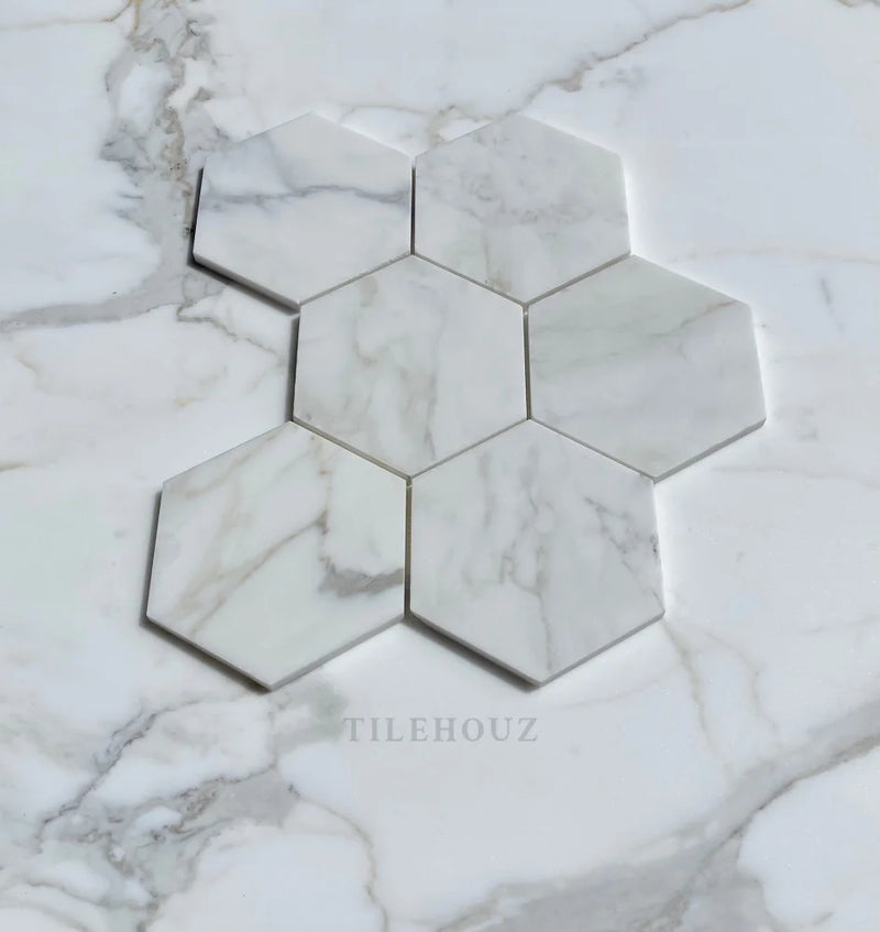 Calacatta Gold Marble 5 Hexagon Mosaic Polished/Honed