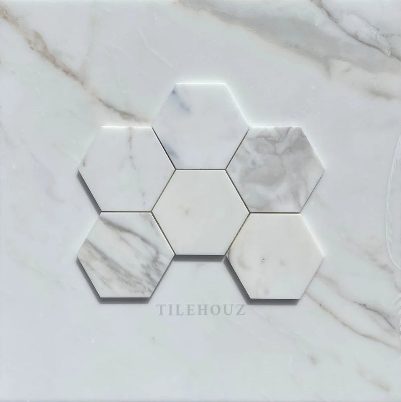 Calacatta Gold Marble 5 Hexagon Mosaic Polished/Honed