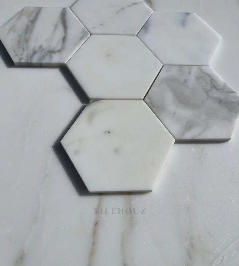 Calacatta Gold Marble 5 Hexagon Mosaic Polished/Honed