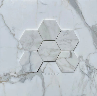 Calacatta Gold Marble 5 Hexagon Mosaic Polished/Honed